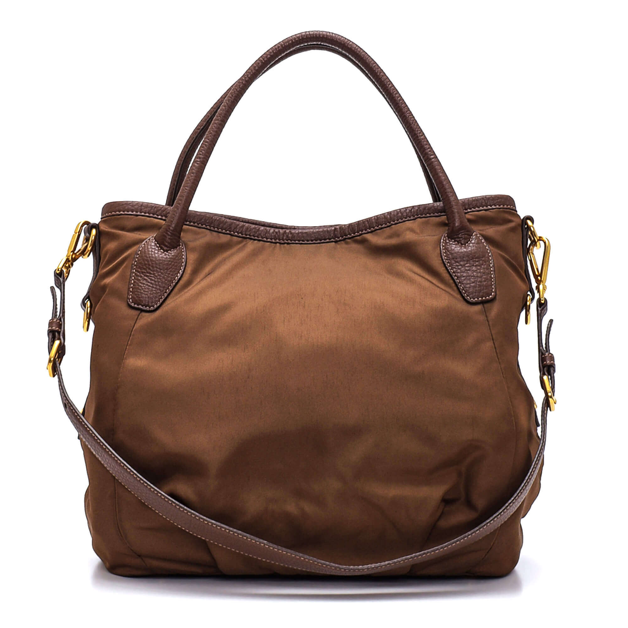 Prada - Brown Nylon Leather Strap and Tag Tote Bag